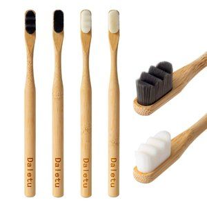 Daletu Bamboo Biodegradeable Toothbrush, Soft Natural Bristles, 4-Pack